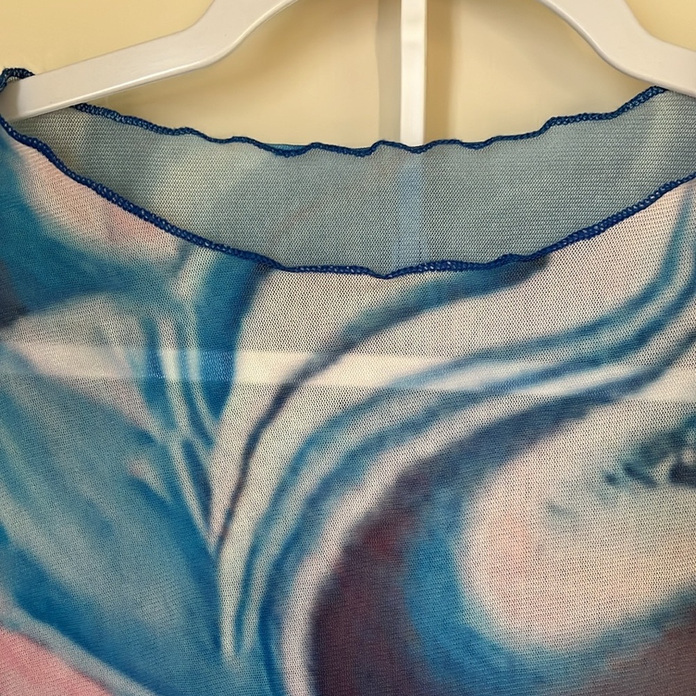 Tie-Dye Maxi Dress Sheer Mesh Swimsuit Coverup Size XL Stretchy Long Sleeves - Picture 9 of 13